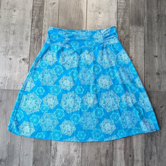 Tranquility Colorado Cloth, Aqua Blues Mandala Print, Stretch A Line Skirt, Sz S - Picture 1 of 7